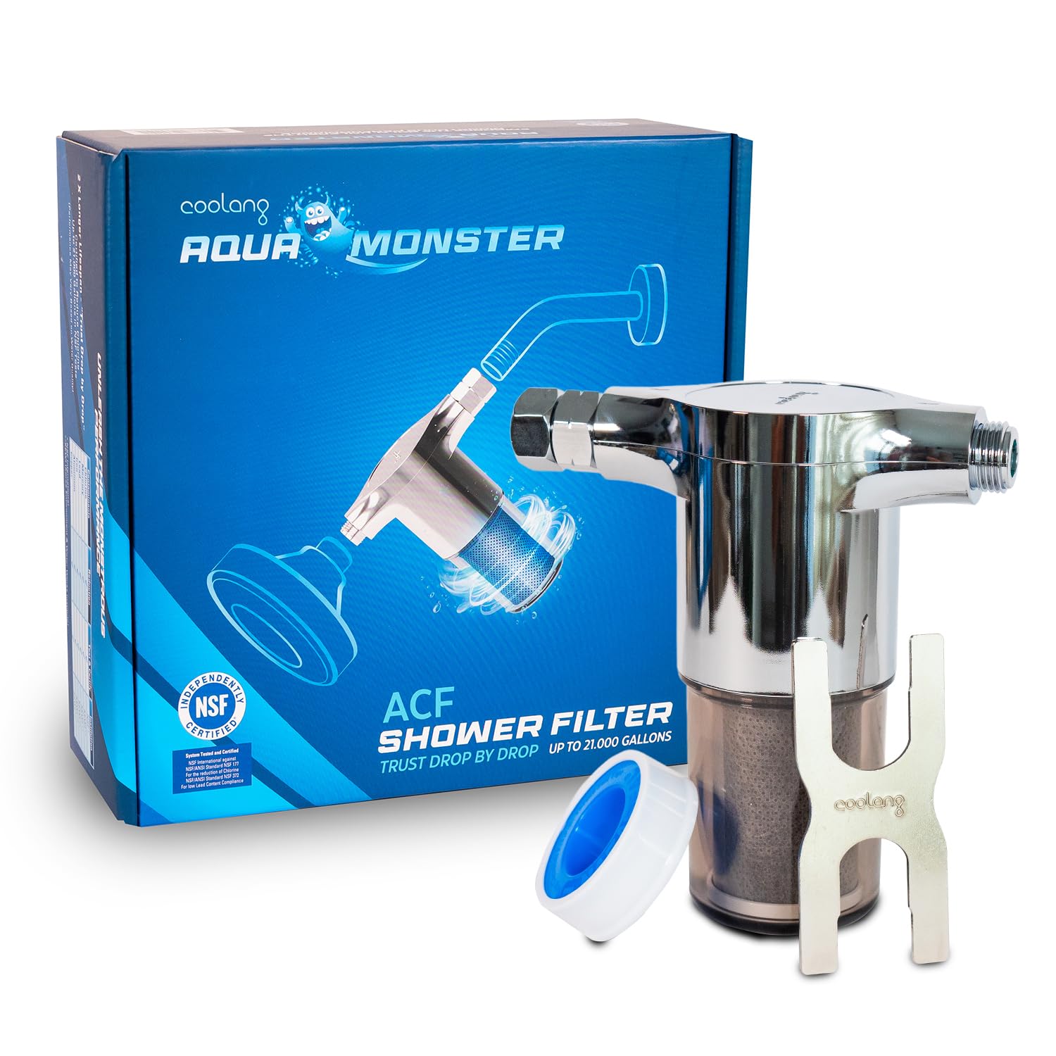  NSF Certified Chlorine Removal Aquamonster ACF Shower Filter for Skin & Hair Moisture Care - Korean Technology with Eas