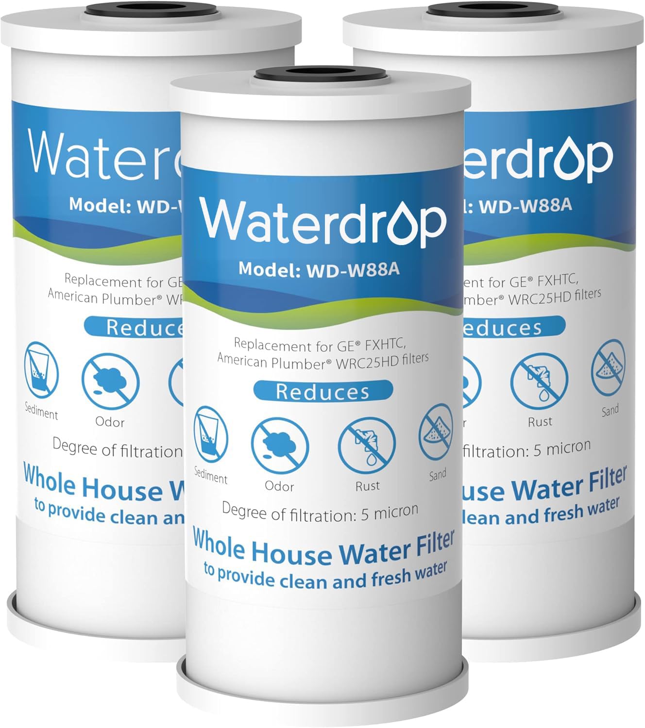 Whole House Carbon Water Filter 10" x |5" 5 Micron Pack of 3 for GE FXHTC, Culligan RFC-BBSA, American Plumber W10-PR
Wh